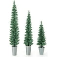 thumbnail image 1 of GOFLAME Set of 3 Potted Christmas Tree, 3’ 4’ 5’ Slim Pencil Trees with 120, 140, 160 Branch Tips & Cement-Filled Metal Bases, Artificial Entrance Xmas Trees for Porch, Front Door, Entryway, 1 of 9