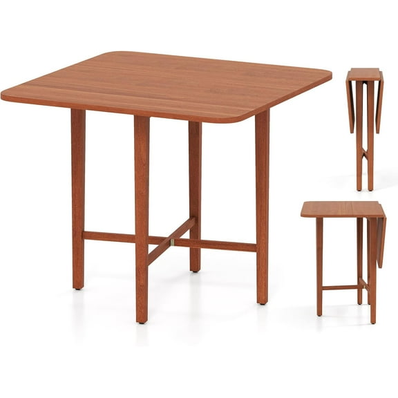 GOFLAME Square Drop Leaf Dining Table for 2-4 People, Folding Kitchen Table with Solid Rubber Wood Legs, Farmhouse Extendable Table for Dining Room, Living Room, Small Space, Walnut