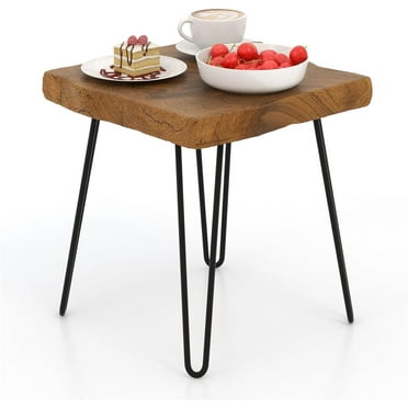 GOFLAME Square Side Table, Indoor Outdoor End Table with Solid Teak Wood Top and Metal Legs, Patio Table, Home Accent Table, Small Coffee Table for Living Room, Bedroom, Backyard