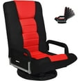 thumbnail image 1 of GOFLAME Swivel Gaming Floor Chair, 360 Degree Folding Chair with Adjustable 6-Position Backrest and Armrest, Lazy Sofa Lounger for TV, Reading, Playing Video Games (Black/Red), 1 of 18