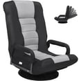 thumbnail image 1 of GOFLAME Swivel Gaming Floor Chair, 360 Degree Folding Chair with Adjustable 6-Position Backrest and Armrest, Lazy Sofa Lounger for TV, Reading, Playing Video Games (Black/Grey), 1 of 18