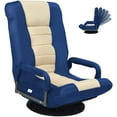 thumbnail image 1 of GOFLAME Swivel Gaming Floor Chair, 360 Degree Folding Chair with Adjustable 6-Position Backrest and Armrest, Lazy Sofa Lounger for TV, Reading, Playing Video Games (Blue/Beige), 1 of 18