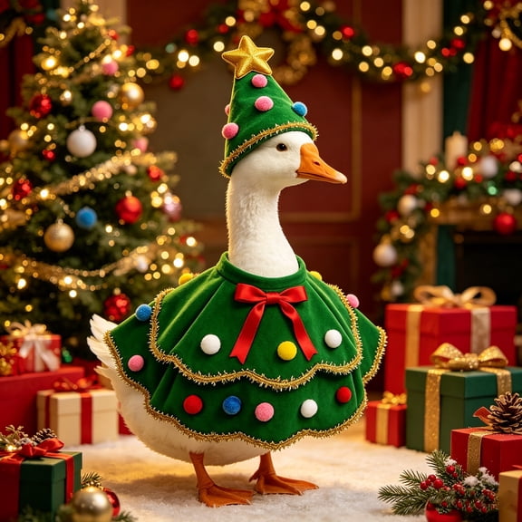 GOFLIC 23 Inch Porch Waterfowl Outfit Set, Christmas Tree Skirt Style Fabric for Goose Statue, Holiday Yard Garden Front Porch Decor, Soft Polyester Cover