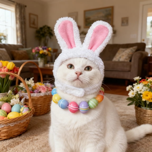 GOFLIC Cat Bunny Rabbit Ears Hat for Cats Small Dogs, Easter Halloween Christmas Pet Costume Accessory, Adjustable Strap Polyester White Pink