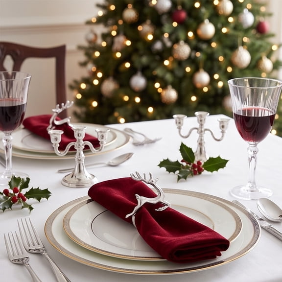 GOFLIC Christmas Shiny Metal Napkin Rings 1 Pcak, Reindeer Christmas Tree Wreath Holder for Kitchen Dining Table, Winter Decor Holiday Party Gift