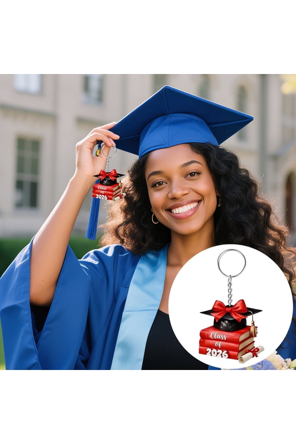 Class of 2026 Graduation Keychain, 2D Acrylic Book Stack Key Ring with Cap and Diploma, Lightweight Keepsake for Backpack Purse, Gift Ready