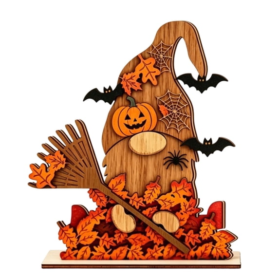 GOFLIC Halloween Wooden Pumpkin Decor 2D Flat Table Centerpiece 5.9in with Ghost Ornaments for Desk Shelf Mantel Home Party