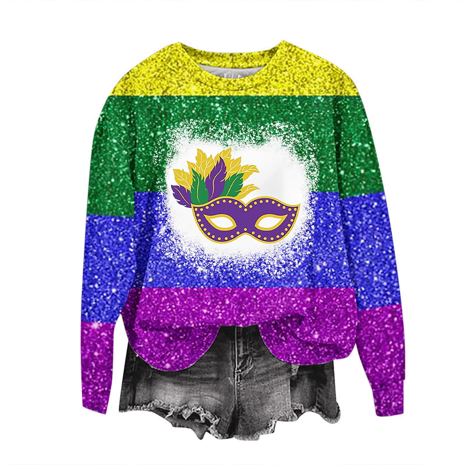 GOFLIC Mardi Gras Shirts for Women 2025 Trendy Color Block Long Sleeve