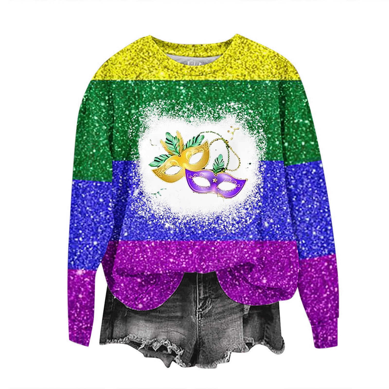 GOFLIC Mardi Gras Sweatshirts for Women 2025 Long Sleeve Tops Fashion