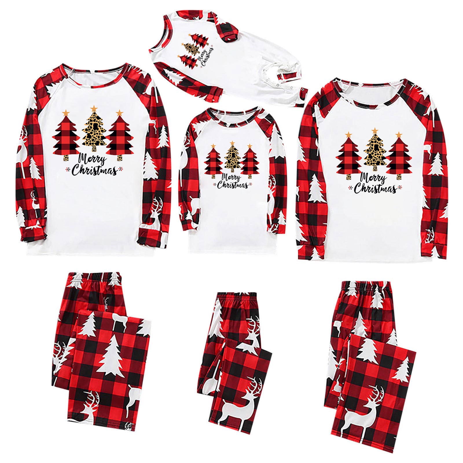 GOFLIC Merry Christmas Matching Christmas Pajamas for Family Plaid