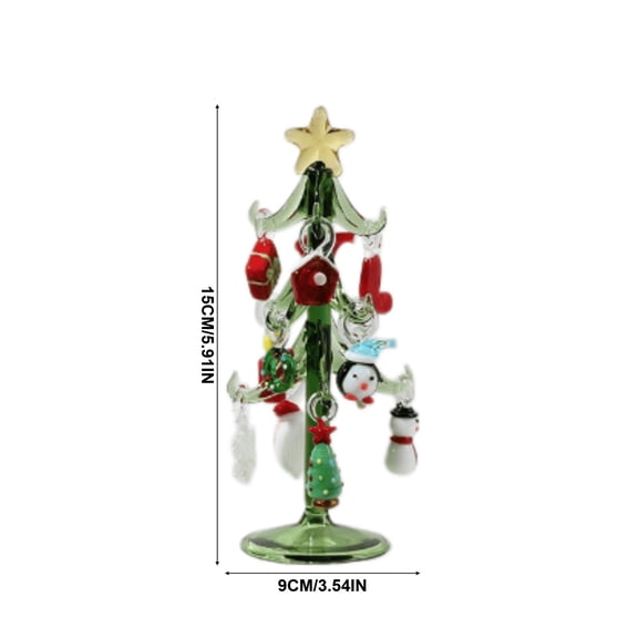 GOFLIC Mini Tabletop Christmas Tree With Detachable Hanging Ornaments Crystal Glass Festive Decor for Home Office Desk Mantel Holiday Party Winter Centerpiece