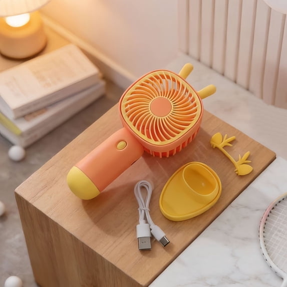 GOFLIC Mini USB Rechargeable Handheld Fan Portable Small Fan with Base 3 Speeds 300-500mAh Battery for Outdoor Study Summer