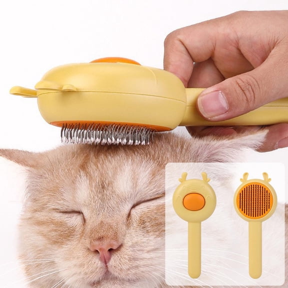 GOFLIC Pet Shedding Comb for Cats Dogs, Stainless Steel Pin Deshedding Tool with Resin Tips, One-Click Hair Release Undercoat Rake for Loose Fur Removal