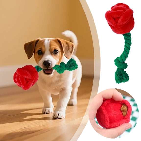 GOFLIC Rose Shaped Squeaky Plush Dog Toy, Crinkle Interactive Chew Toy, Fun Play and Training Accessory for Dogs of All Sizes