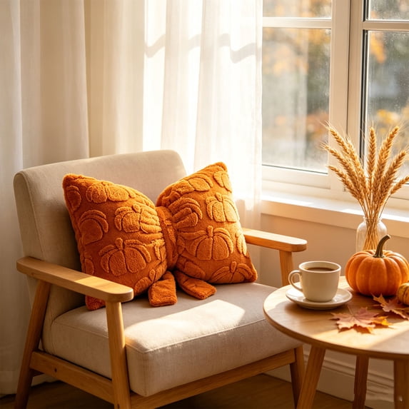 GOFLIC Thanksgiving Bow‑Shaped Throw Pillows, Pre‑Filled Plush Decorative Cushion with 3D Bow Accent for Sofa Bed, Fall Holiday Farmhouse Home Decor