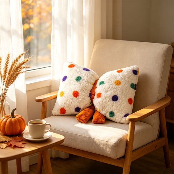 GOFLIC Thanksgiving Bow‑Shaped Throw Pillows, Pre‑Filled Plush Decorative Cushion with 3D Bow Accent for Sofa Bed, Fall Holiday Farmhouse Home Decor