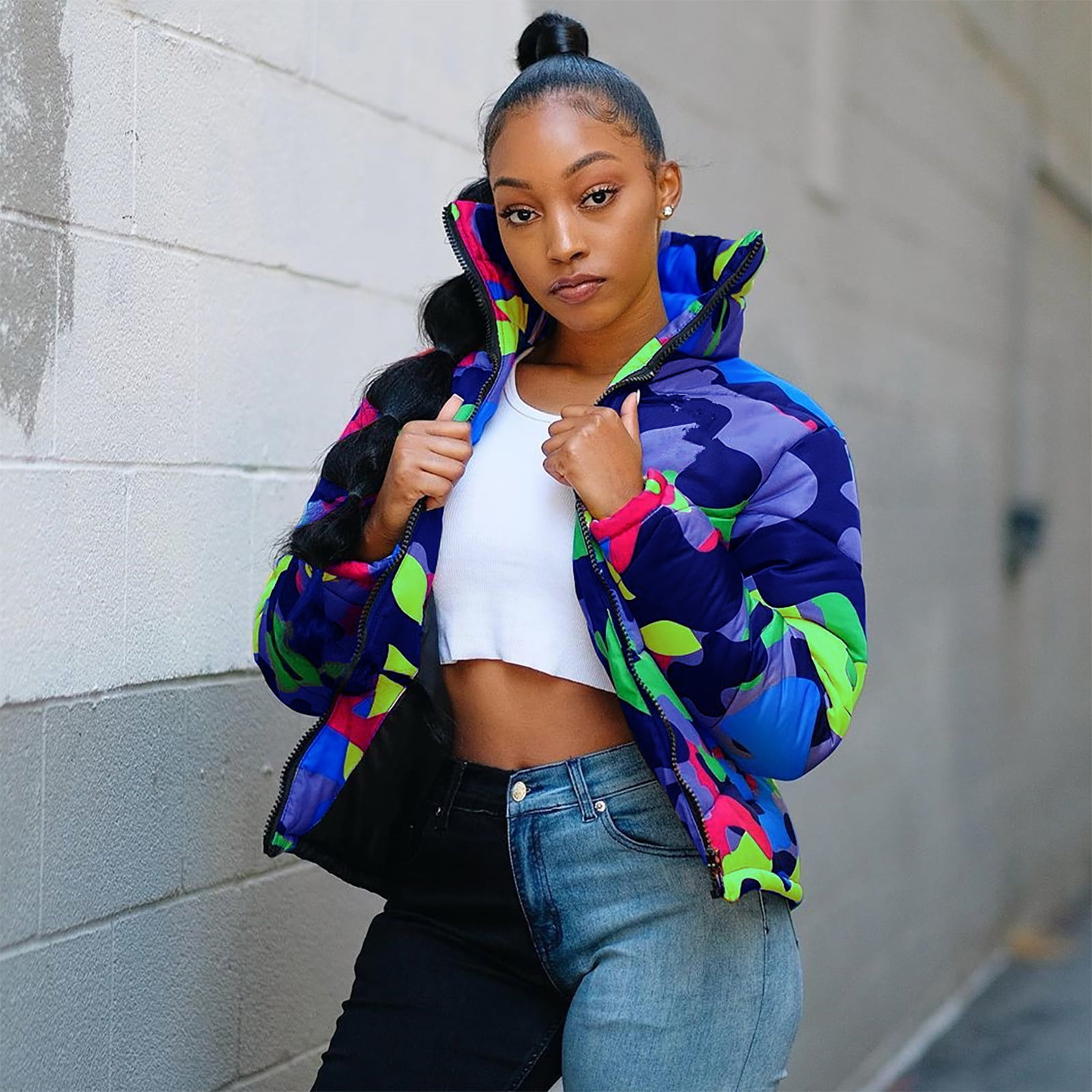 Camo Print Puffer Jacket