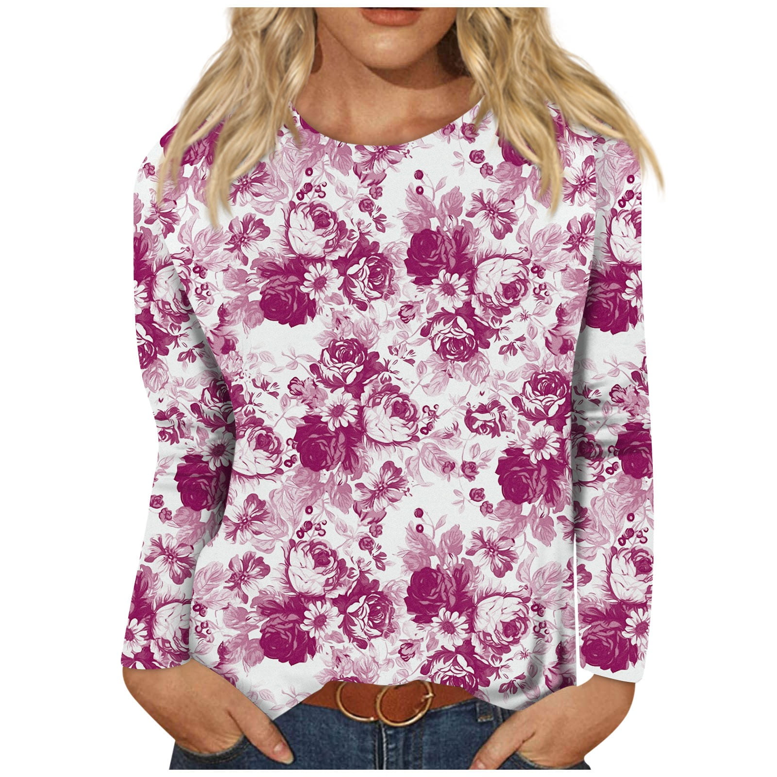 GOFULY Long Sleeve Tops For Women Dressy Casual Fall Ethnic Floral ...