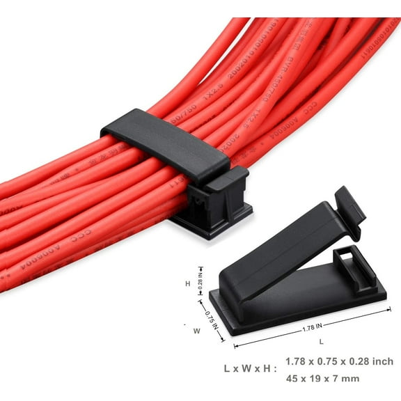 GOGHOST 50 Pack Self Adhesive Cable Management Clips,Cable Organizers Wire Clips Cord Holder for PC Laptop Ethernet Cable Desktop Home Office(1.78’’ x 0.75’’ x 0.28’’,Black)