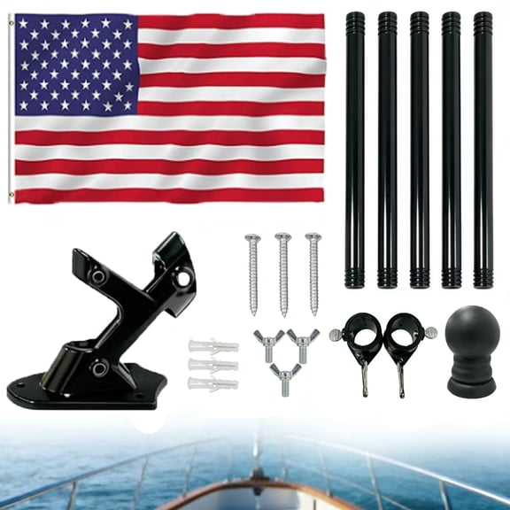 GOGHOST 6ft Tangle Free Stainless steel Flag Pole with 3x5 Embroidered US Flag and Bracket for Outside House-Black