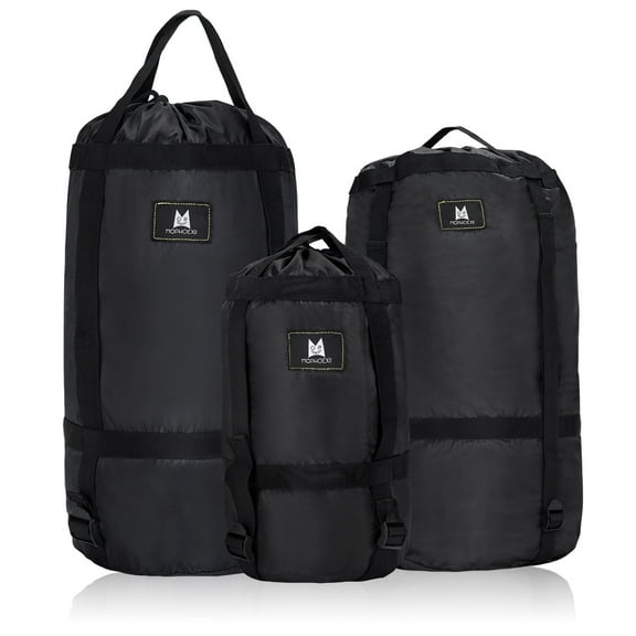 GOGHOST Compression Sack for Sleeping Bag Accessories,Lightweight Stuff Sack Great for Backpacking, Hiking and Camping,210T Tear Resistant Polyester，Black,12L,24L,45L 3-Pack