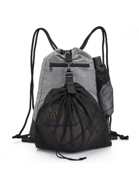 Drawstring Backpack - Large Nylon Sports Bag with Mesh Pocket for Gym, Basketball, Hiking and Travel