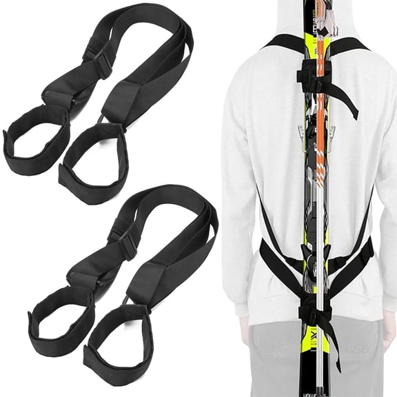 GOGHOST Ski Carrier Strap Skis and Poles Backpack Carrier Adjustable Size Black 2 Pack