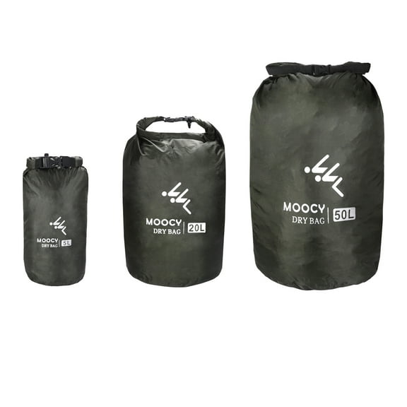 GOGHOST Waterproof Dry Bag - Fully Submersible 1pk or 3pk Ultra Lightweight Airtight Waterproof Bags - 5L, 20L and 50L Sizes -Roll Top Dry bags Dry Sack (Dark Green, 3 Pk - 5L, 20L,50L)
