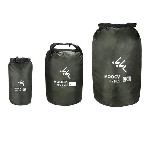 GOGHOST Waterproof Dry Bag - Fully Submersible 1pk or 3pk Ultra Lightweight Airtight Waterproof Bags - 5L, 20L and 50L Sizes -Roll Top Dry bags Dry Sack (Dark Green, 3 Pk - 5L, 20L,50L)