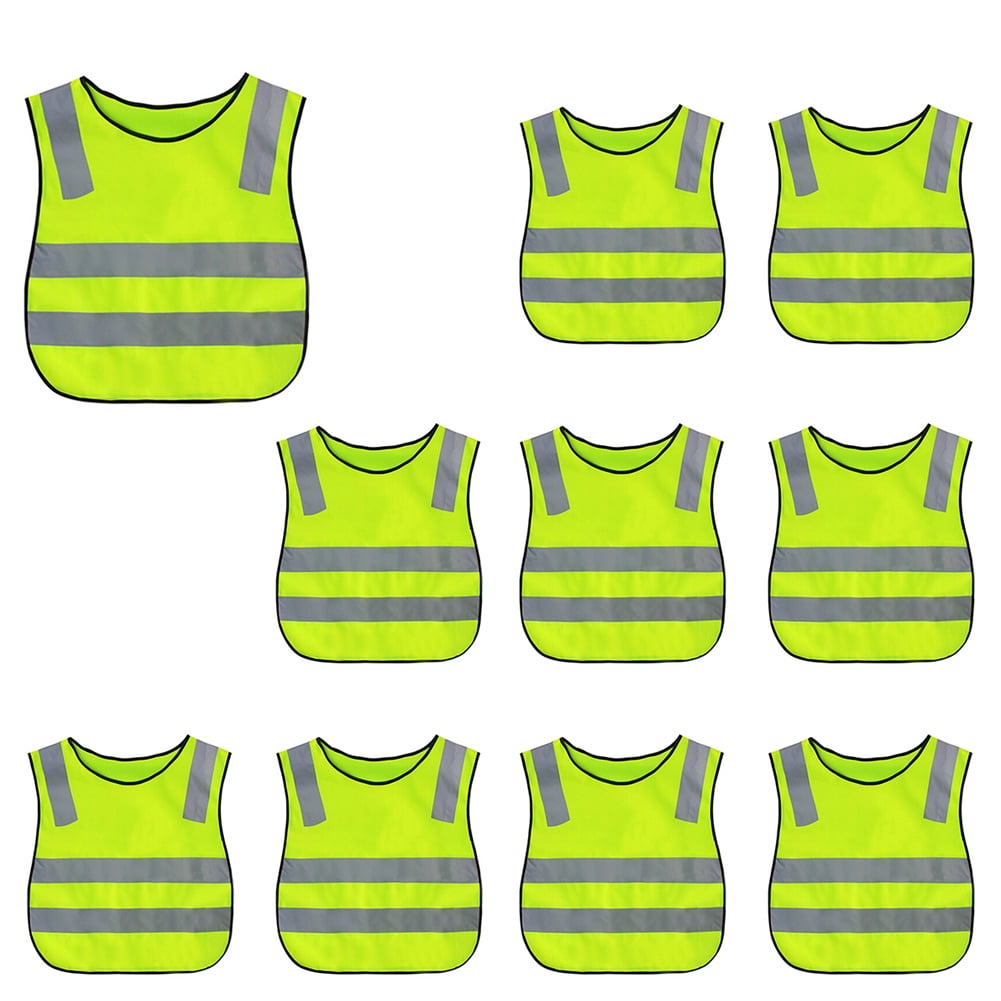 GOGO 10 Pack Child Reflective Vest For Outdoors Sports, Safety Vest, Preschool Uniforms, One Size-NeonGreen1