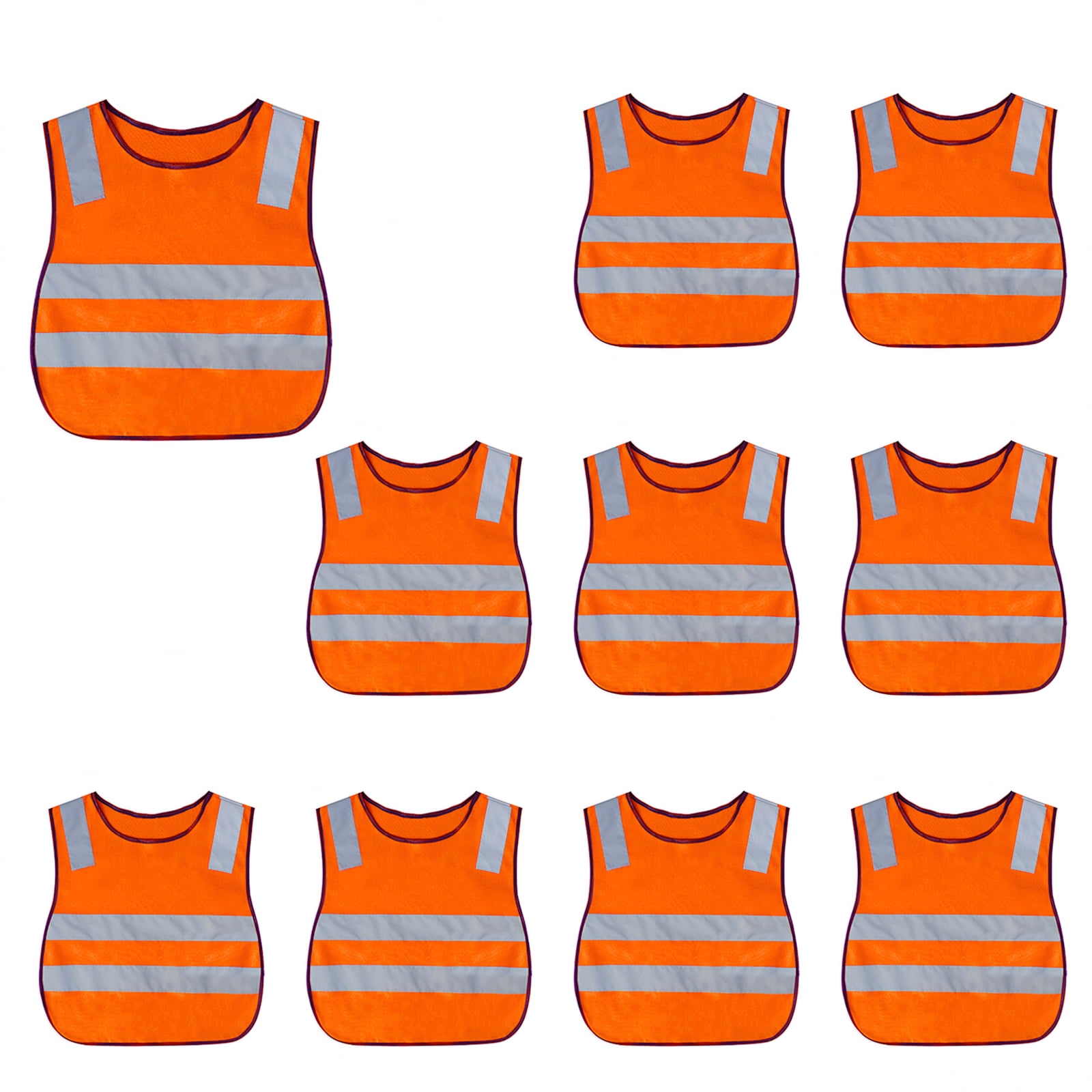 GOGO 10 Pack Child Reflective Vest For Outdoors Sports, Safety Vest, Preschool Uniforms, One Size-NeonOrange1