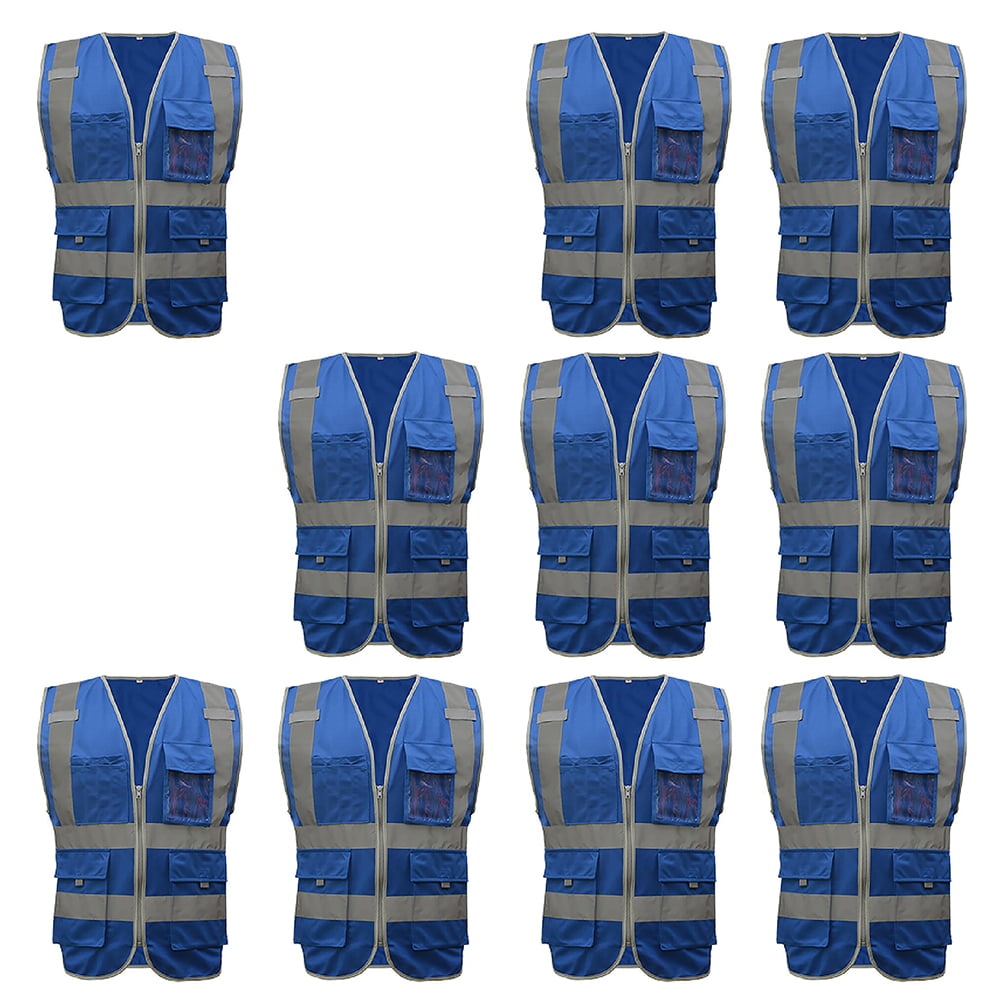 GOGO 10 Packs 9 Pockets High Visibility Zipper Front Safety Vest With ...