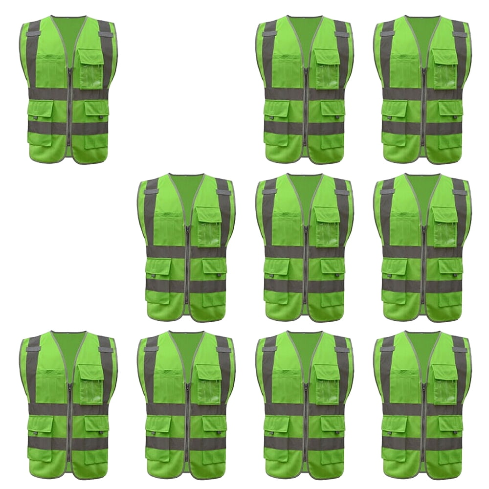 GOGO 10 Packs 9 Pockets High Visibility Zipper Front Safety Vest With ...