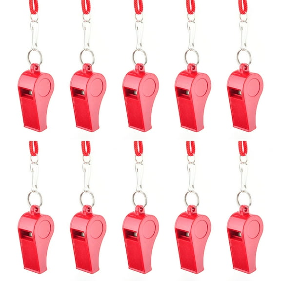 GOGO 10 Pcs Plastic Whistles with Breakaway Lanyard Sports Coach Halloween Party Noise Makers