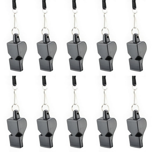 GOGO 100 Pcs Black Whistles with Lanyard, Plastic Pea-Less Sports Whistle Bulk, Emergency Safety Whistles for Coaches Referees