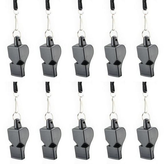 GOGO 100 Pcs Black Whistles with Lanyard, Plastic Pea-Less Sports Whistle Bulk, Emergency Safety Whistles for Coaches Referees