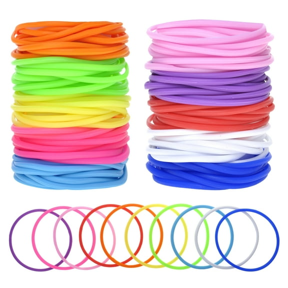 GOGO 100 Pcs Jelly Bracelets, 80s Rubber Wristbands, Thin Silicone Bangles - Mixed Colors