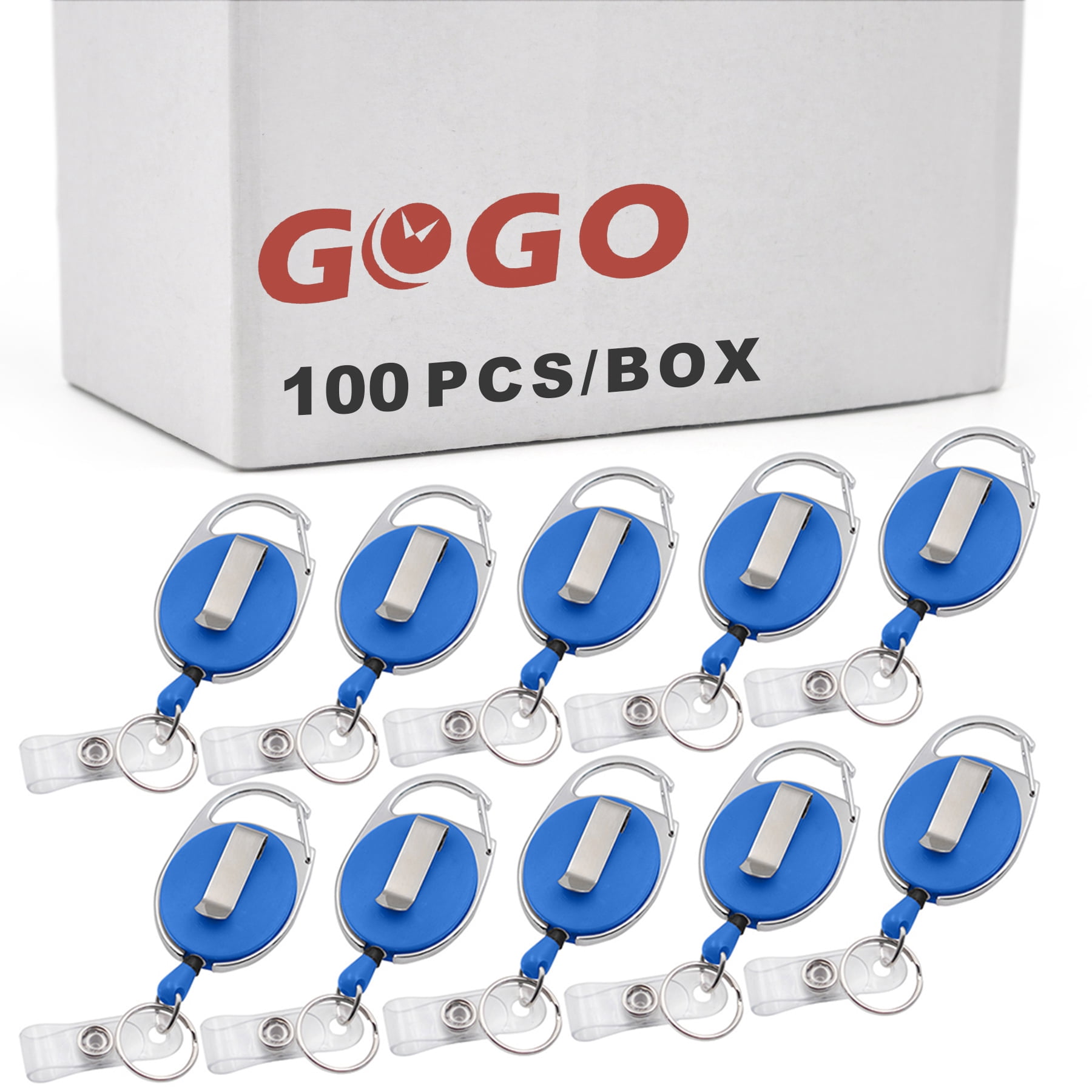 GOGO 100 Pcs Retractable Badge Holder Reel with Claw Clasp and Clip for ID Card Key Keychain Carabiner Holders