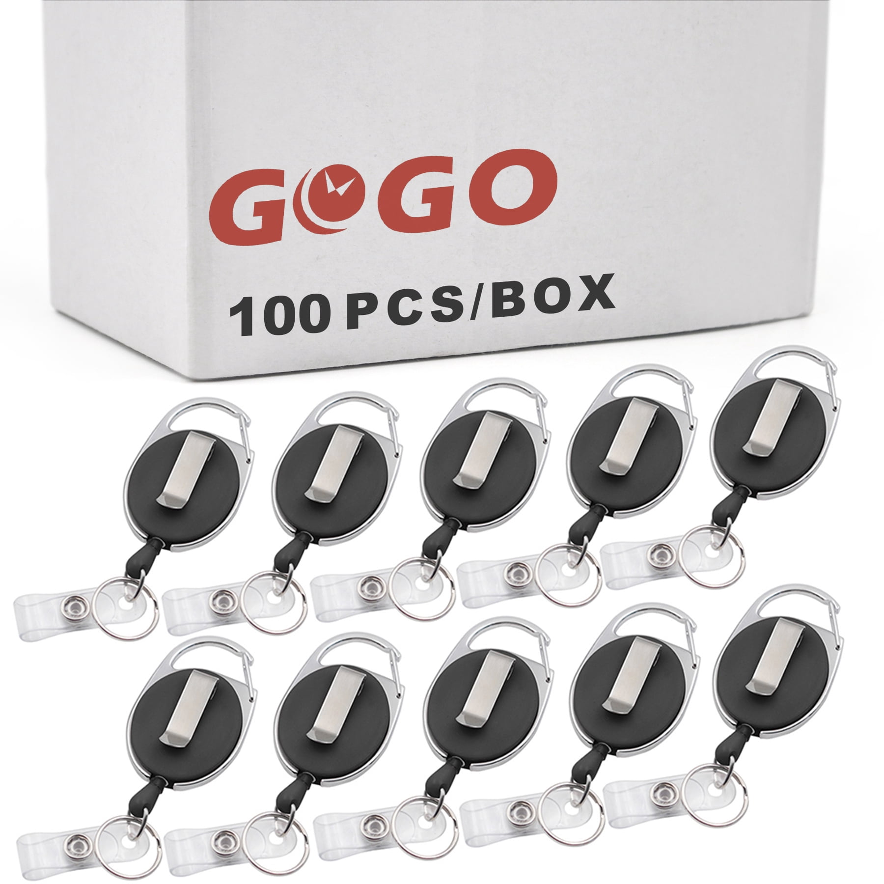 GOGO 100 Pcs Retractable Badge Holder Reel with Claw Clasp and Clip for ID Card Key Keychain Carabiner Holders