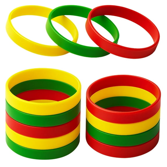 GOGO 12 Pcs Adult Rubber Bracelets, Social Distancing Colored Wristbands Silicone Wristbands - Red Yellow Green