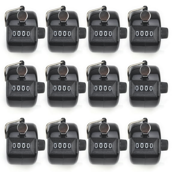 GOGO 12 Pcs Tally Counter, Plastic Handheld Digit Number Lap Counter, Manual Mechanical Clicker - Black