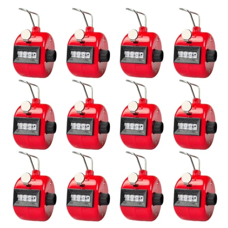 GOGO 12 Pcs Tally Counter, Plastic Handheld Digit Number Lap Counter, Manual Mechanical Clicker - Red