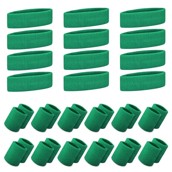 GOGO 12 Sets Sports Sweatband Sets (12 Headbands and 24 Wristbands) Green