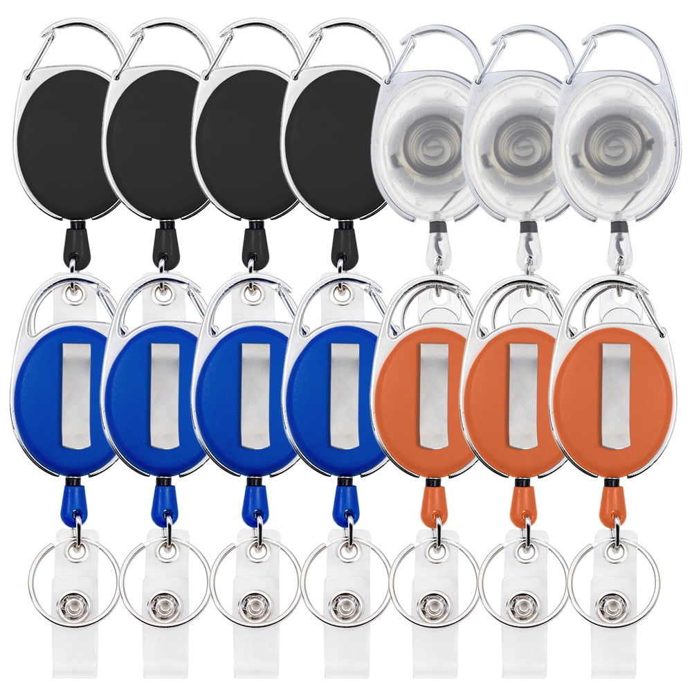GOGO 14 Pack Retractable ID Badge Holders, Carabiner Badge Reel with Belt Clip & Key Ring-Assorted