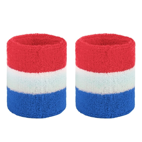 GOGO 2 Pcs Terry Cloth Wristband Athletic Wrist Sweatband for Gym Sports Red/White/Blue
