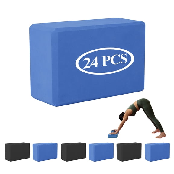 GOGO 24 Pack Yoga Blocks High Density EVA Foam Non-Slip Surface 4 x 6 x 9 (12 Black & 12 Blue)