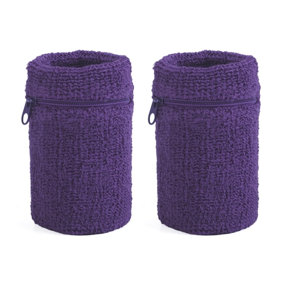 GOGO 2 Pcs Wristbands with Zipper Pockets Wrist Wallet Sweatband Purple