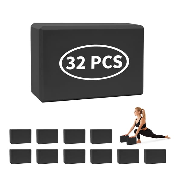 GOGO 32 Packs Yoga Blocks Bulk Black Yoga Bricks, Non-Slip Foam Gym Block 9X6X3 Inch for Pilates Meditation