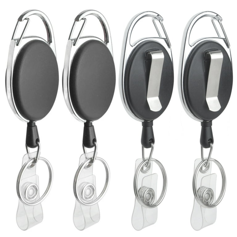 GOGO 4 Packs Retractable Keychain Badge Holder with Carabiner Reel Belt Clip  and Key Ring, Black 