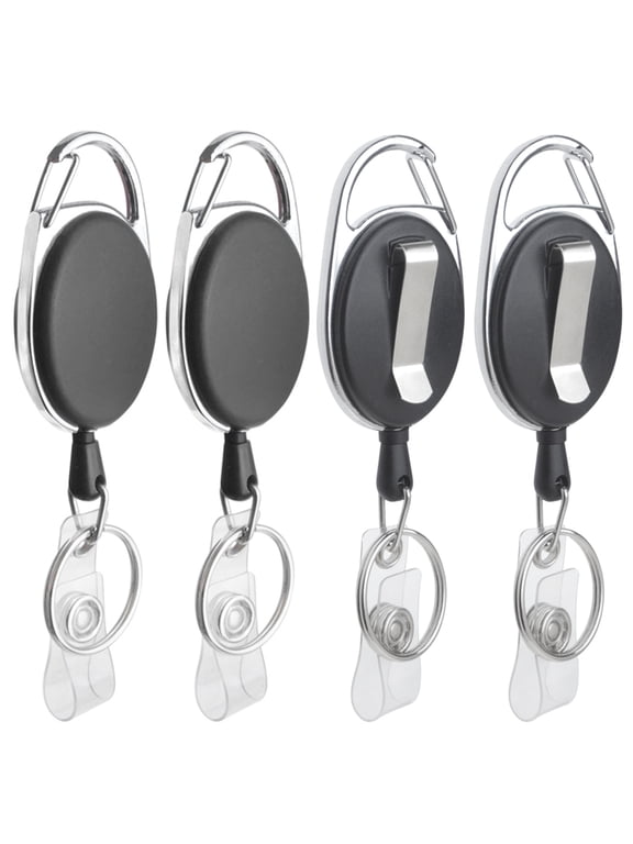 4 Packs Retractable Keychain Badge Holder with Carabiner Reel Belt Clip and Key Ring, Black
